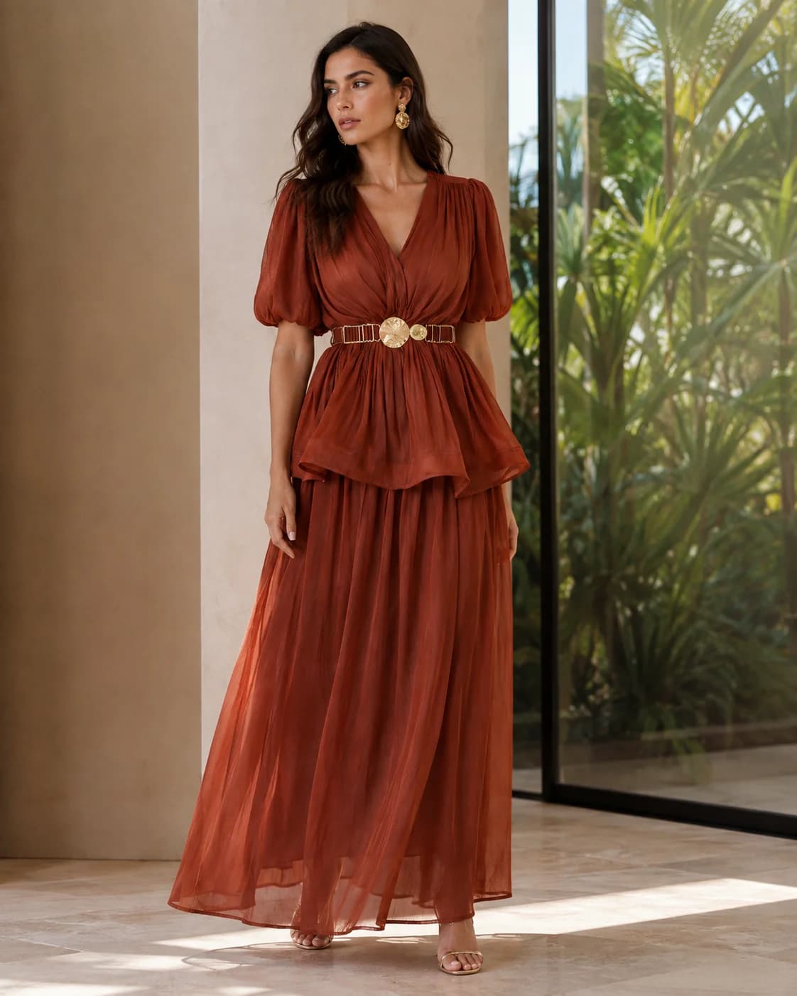 Vestido terracota plisado